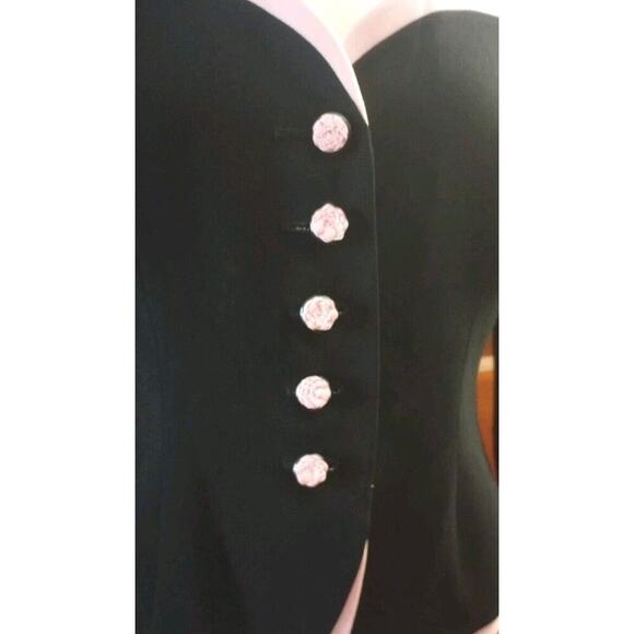 Rickie Freeman Teri Jon Blazer Top Womens Sz 6 Black Pink Rose Buttons Formal - Picture 4 of 8
